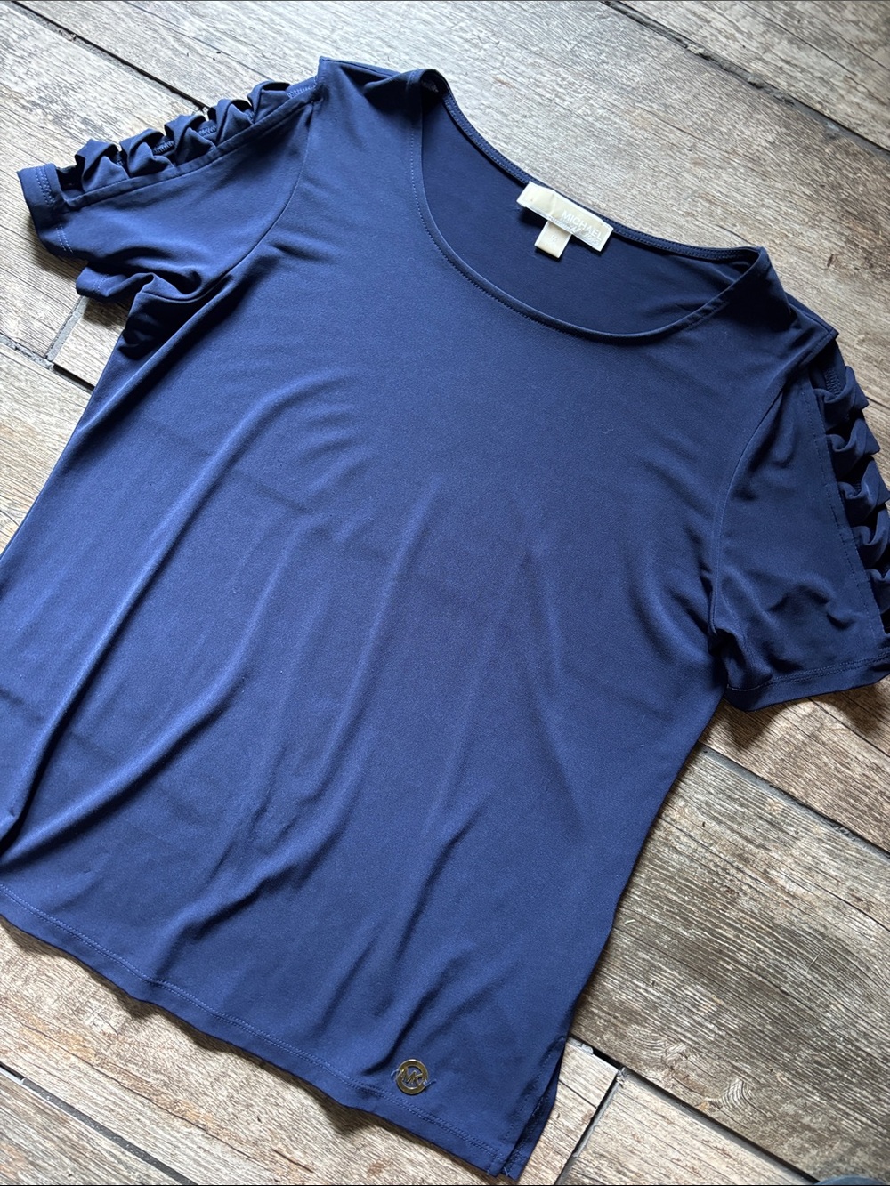 Michael Kors Navy Short-Sleeve Ruffle Shoulder Top - Women